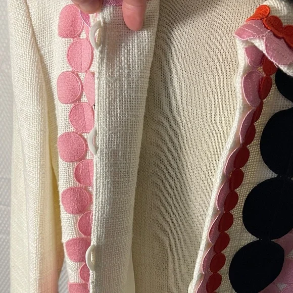 Maison Common Cream Embroidered Circle-Trim Blazer Pink & Navy Accents size 40 - Picture 7 of 12